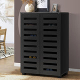 NNEED Shoe Cabinet Slatted Doors 3 Adjustable Shelves Black