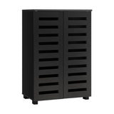 NNEED Shoe Cabinet Slatted Doors 3 Adjustable Shelves Black