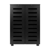 NNEED Shoe Cabinet Slatted Doors 3 Adjustable Shelves Black