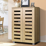 NNEED Shoe Cabinet Slatted Doors 3 Adjustable Shelves Wooden