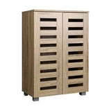 NNEED Shoe Cabinet Slatted Doors 3 Adjustable Shelves Wooden