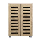 NNEED Shoe Cabinet Slatted Doors 3 Adjustable Shelves Wooden