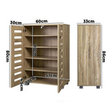 NNEED Shoe Cabinet Slatted Doors 3 Adjustable Shelves Wooden