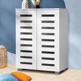 NNEED Shoe Cabinet Slatted Doors 3 Adjustable Shelves White