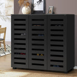 NNEED Shoe Storage Cabinet Slatted Doors Adjustable Shelves Black