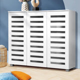 NNEED Shoe Storage Cabinet Slatted Doors Adjustable Shelves White