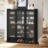 NNEED Shoe Cabinet 3 Doors Shelf Black