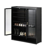 NNEED Shoe Cabinet 3 Doors Shelf Black