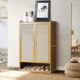 NNEED Shoe Storage Cabinet 2 Doors Rattan Brown
