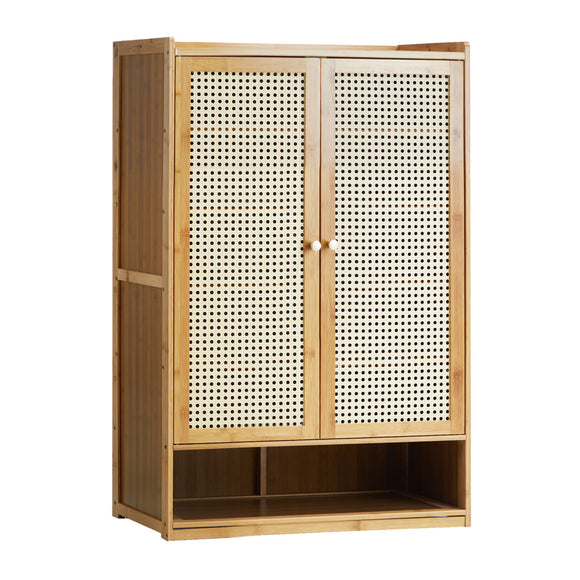 NNEED Shoe Storage Cabinet 2 Doors Rattan Brown