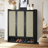 NNEED Shoe Storage Cabinet 3 Doors Rattan Style