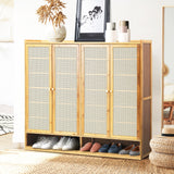 NNEED Shoe Storage Cabinet 4 Doors Rattan Brown