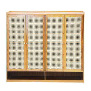 NNEED Shoe Storage Cabinet 4 Doors Rattan Brown