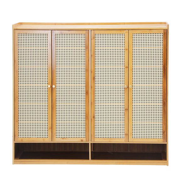 NNEED Shoe Storage Cabinet 4 Doors Rattan Brown