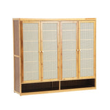 NNEED Shoe Storage Cabinet 4 Doors Rattan Brown
