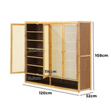 NNEED Shoe Storage Cabinet 4 Doors Rattan Brown
