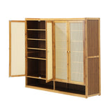 NNEED Shoe Storage Cabinet 4 Doors Rattan Brown