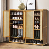 NNEED Shoe Storage Cabinet 4 Doors Rattan Brown