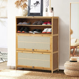 NNEED Shoe Storage Cabinet 3 Flip-up Doors Brown
