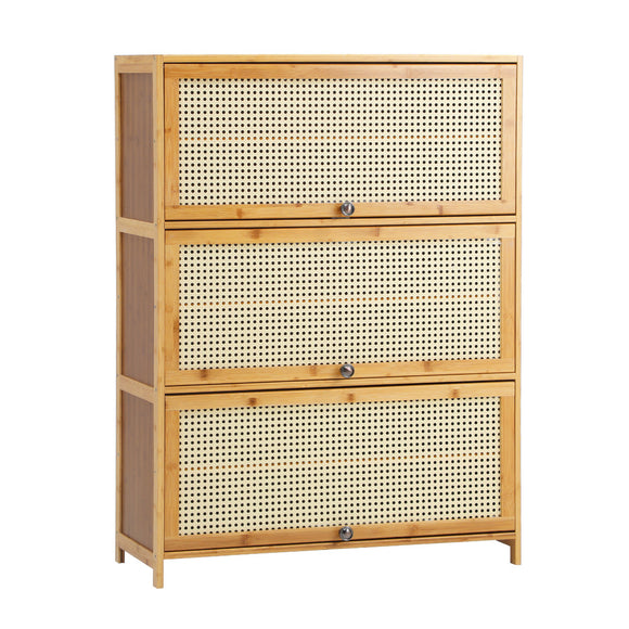 NNEED Shoe Storage Cabinet 3 Flip-up Doors Brown