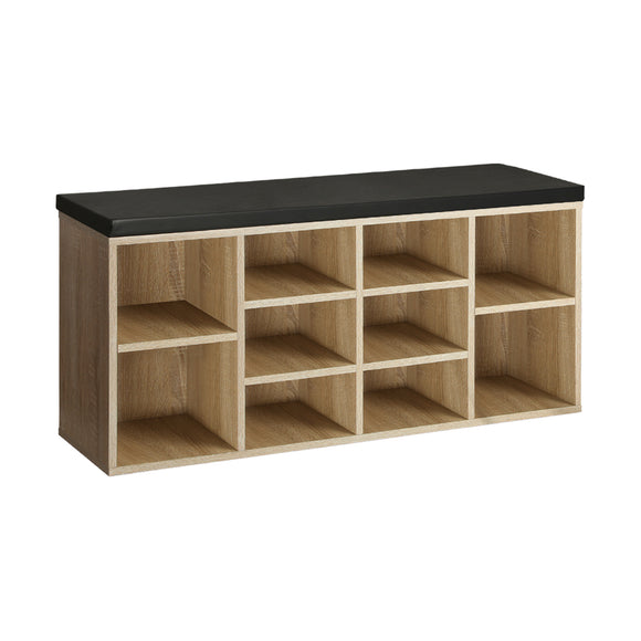 NNEED Shoe Bench 105cm with Leather Seat Black&Wooden