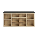 NNEED Shoe Bench 105cm with Leather Seat Black&Wooden