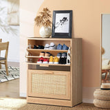 NNEED Shoe Cabinet 2 Compartment with Rows Rattan Doors