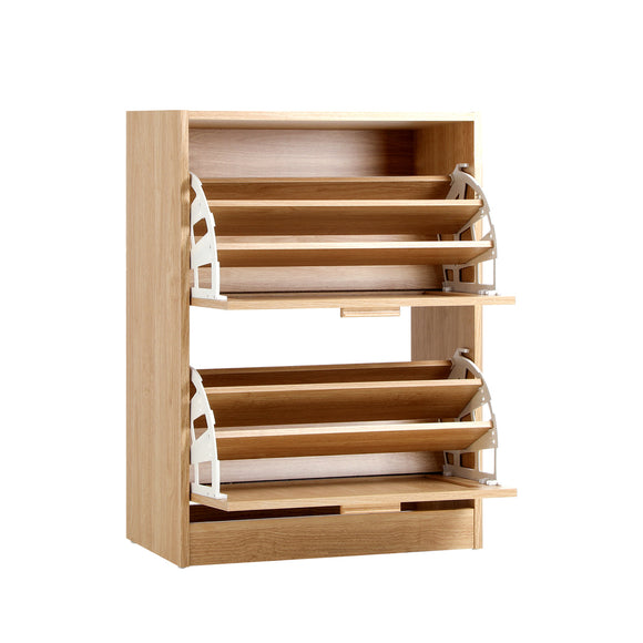 NNEED Shoe Cabinet 2 Compartment with Rows Rattan Doors