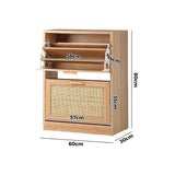 NNEED Shoe Cabinet 2 Compartment with Rows Rattan Doors