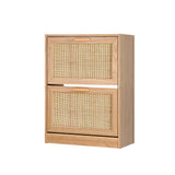 NNEED Shoe Cabinet 2 Compartment with Rows Rattan Doors