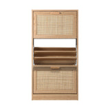 NNEED Shoe Cabinet 3 Compartment with Rows Rattan Doors