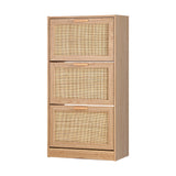 NNEED Shoe Cabinet 3 Compartment with Rows Rattan Doors