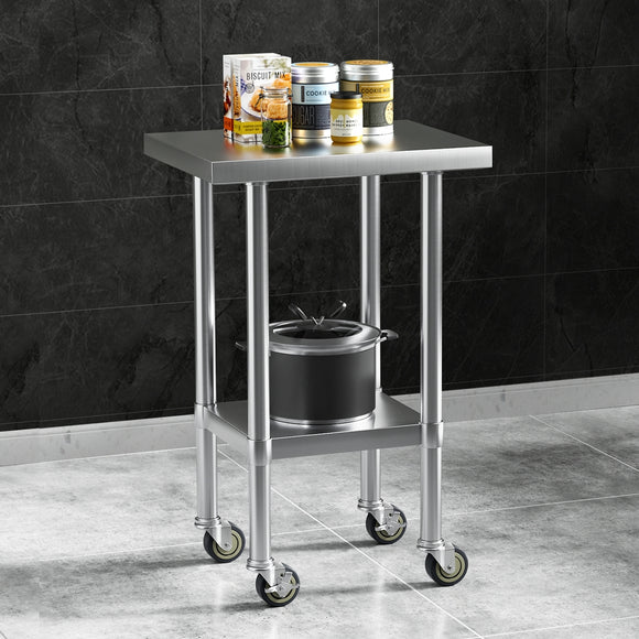 NNEDSZ Cefito Stainless Steel Kitchen Benches Work Bench Wheels 61X46CM 430