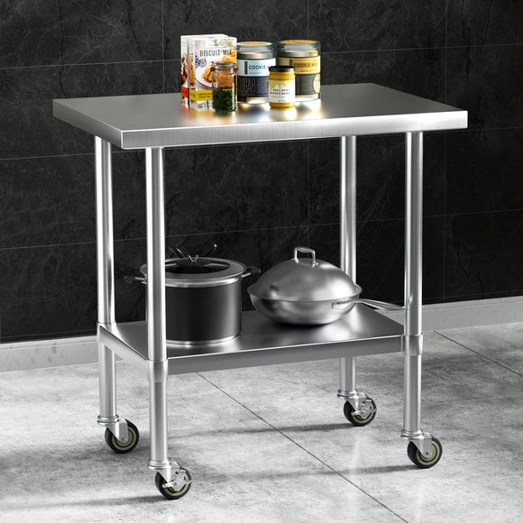 NNEDSZ Cefito Stainless Steel Kitchen Benches Work Bench Wheels 91X61CM 430