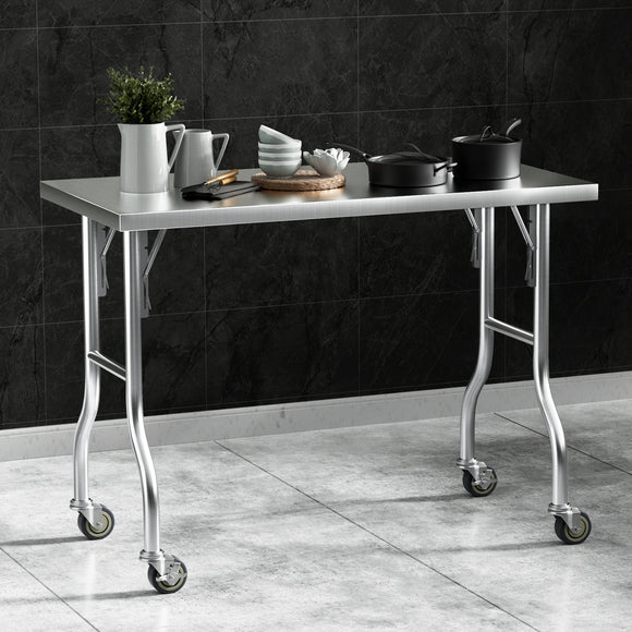 NNEDSZ Cefito Stainless Steel Kitchen Benches Work Bench Wheels 122X61CM 430