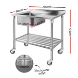 NNEDSZ Cefito Stainless Steel Sink Bench Kitchen Work Benches Bowl Wheels 304