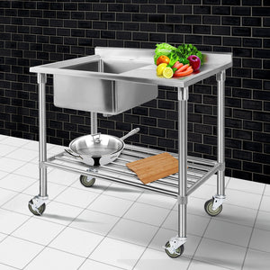 NNEDSZ Cefito Stainless Steel Sink Bench Kitchen Work Benches Bowl Wheels 304
