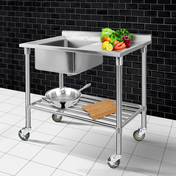 NNEDSZ Cefito Stainless Steel Sink Bench Kitchen Work Benches Bowl Wheels 304