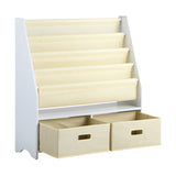 NNEED 4 Tier Kids Storage Rack with 2 Drawers White&Beige