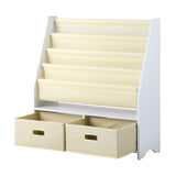 NNEED 4 Tier Kids Storage Rack with 2 Drawers White&Beige