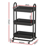NNEDSZ Storage Trolley Kitchen Cart 3 Tiers Rack Shelf Organiser Wheels Black