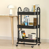 NNEDSZ Storage Trolley Kitchen Cart 3 Tiers Rack Shelf Organiser Wheels Black