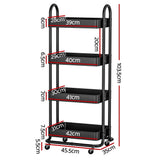 NNEDSZ Artiss Storage Trolley Kitchen Cart 4 Tiers Black