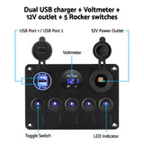 NNEDSZ Giantz 5 Gang 12V Switch Panel For Car Boat Marine USB ON-OFF LED Rocker Toggle