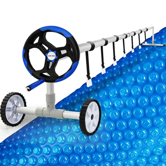 NNEMB Pool Cover Roller and 6x3.2m Solar Blanket 400 Micron, Blue