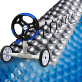 NNEMB Pool Roller Cover and 7.5x3.2m Solar Blanket 400 Micron, Blue/Silver