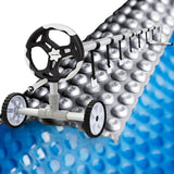 NNEMB Cover Pool Roller and 10x4m Solar Blanket 400 Micron, Blue/Silver