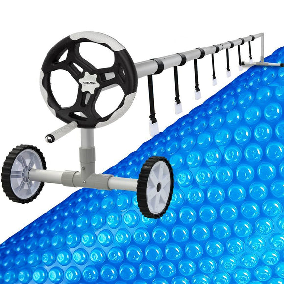 NNEMB Pool Roller Cover and 6x3.2m Solar Blanket 400 Micron, Blue