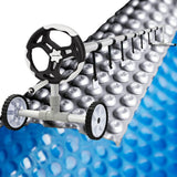 NNEMB Pool Roller Cover and 7x4m Solar Blanket 500 Micron, Blue/Silver