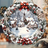 2D Flat Christmas Wooden Sign Ice & Snow Town Wreath